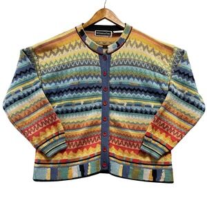 Vintage Christine Foley Cardigan Women Size 1 Multi Geometric Fair Isle Artsy
